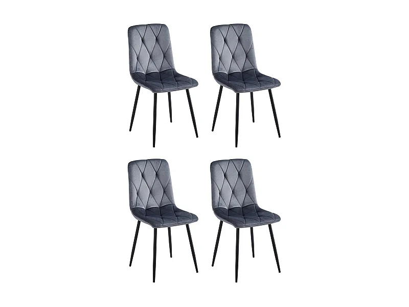 Stuhl 4er-Set - Stoff & schwarzes Metall - Grau - MELKO