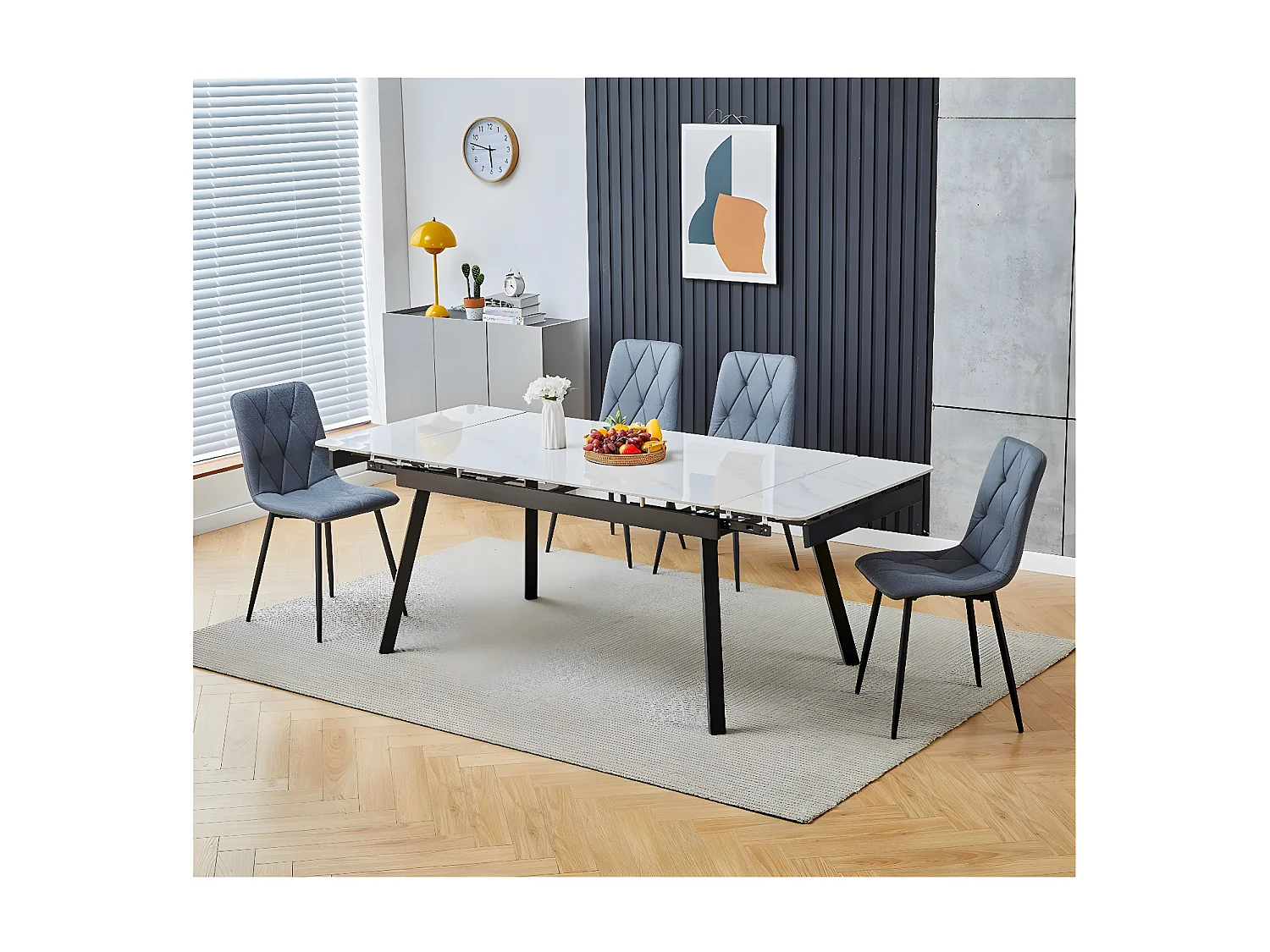 Stuhl 4er-Set - Stoff & schwarzes Metall - Grau - MELKO