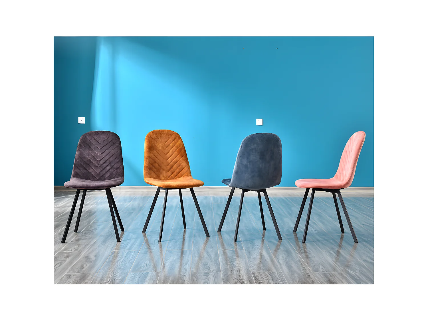 Lot de 4 chaises - tissu et métal noir - Curcuma - CELISA