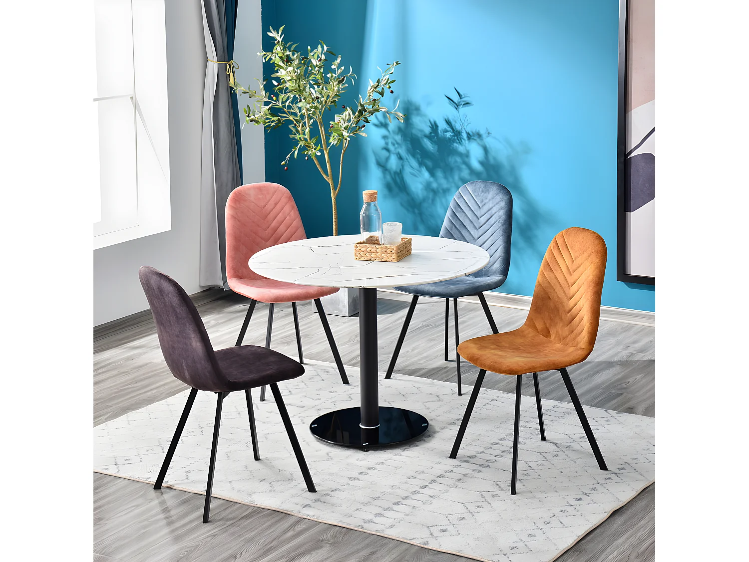 Lot de 4 chaises - tissu et métal noir - Curcuma - CELISA