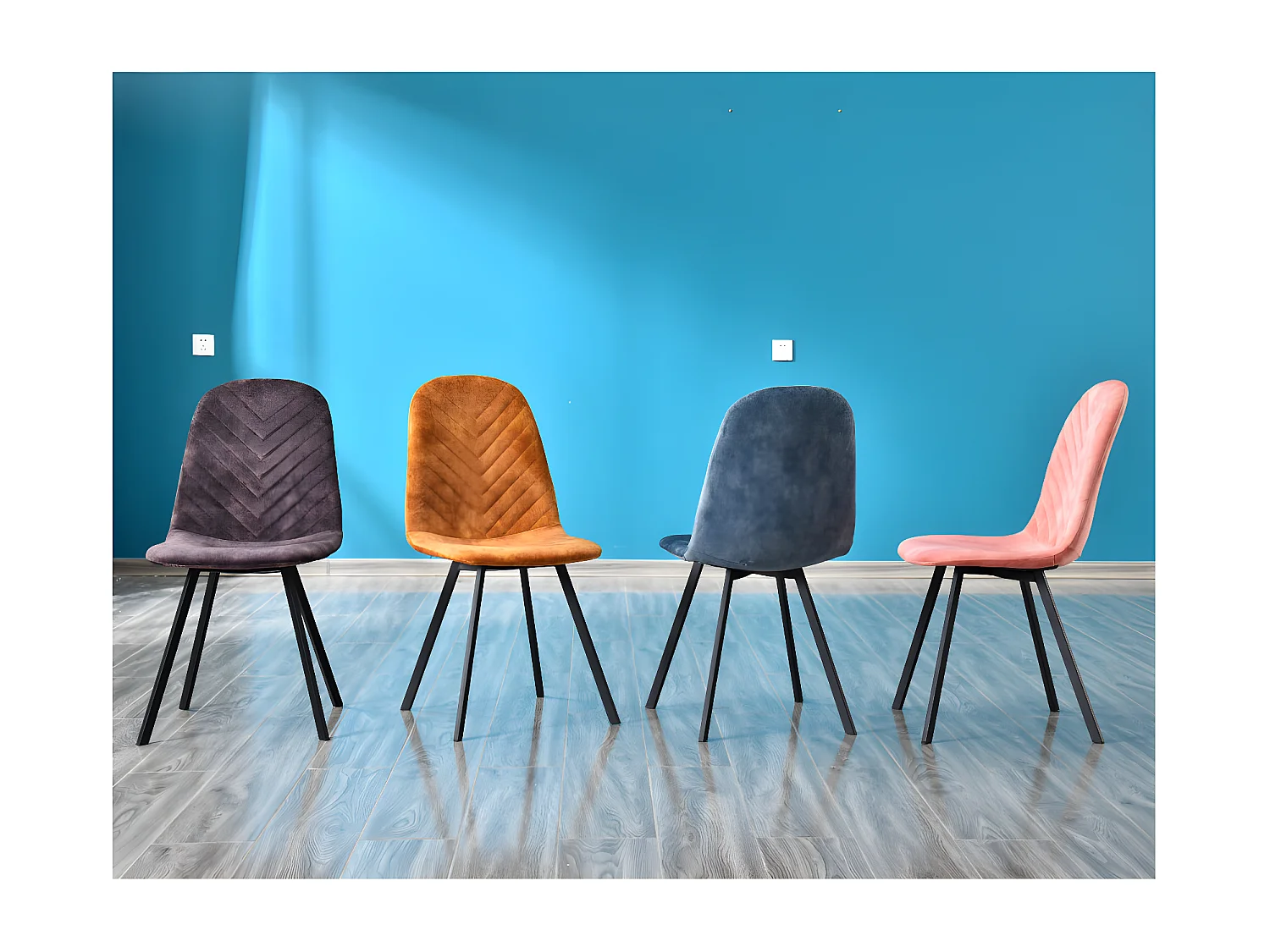 Lot de 4 chaises - tissu et métal noir - Curcuma - CELISA