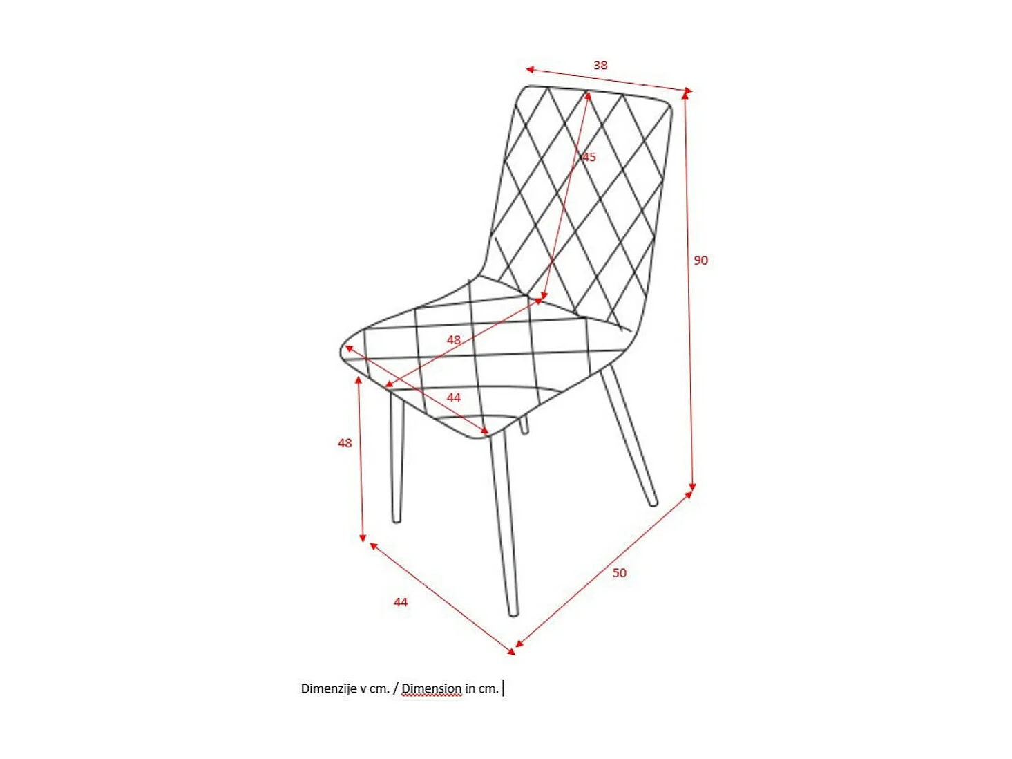 Lot de 4 chaises - tissu et métal noir - rose - DALIA