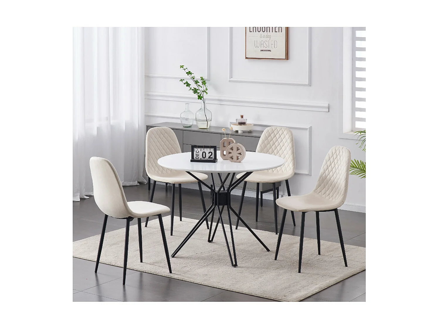 Set van 4 stoelen - stof & zwart metaal - beige - BACARD