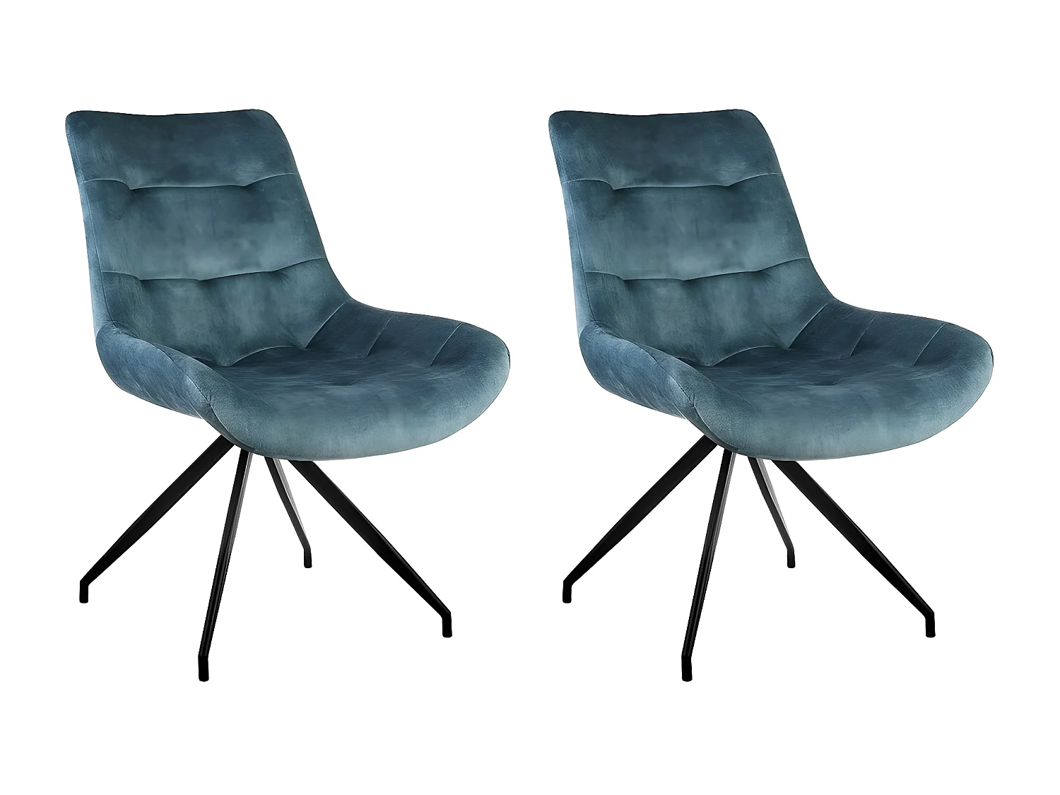 Stuhl 2er-Set - Stoff & schwarzes Metall - Blau - LENINA