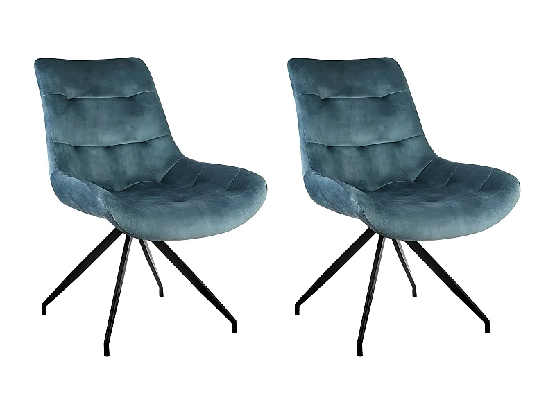 Stuhl 2er-Set - Stoff & schwarzes Metall - Blau - LENINA
