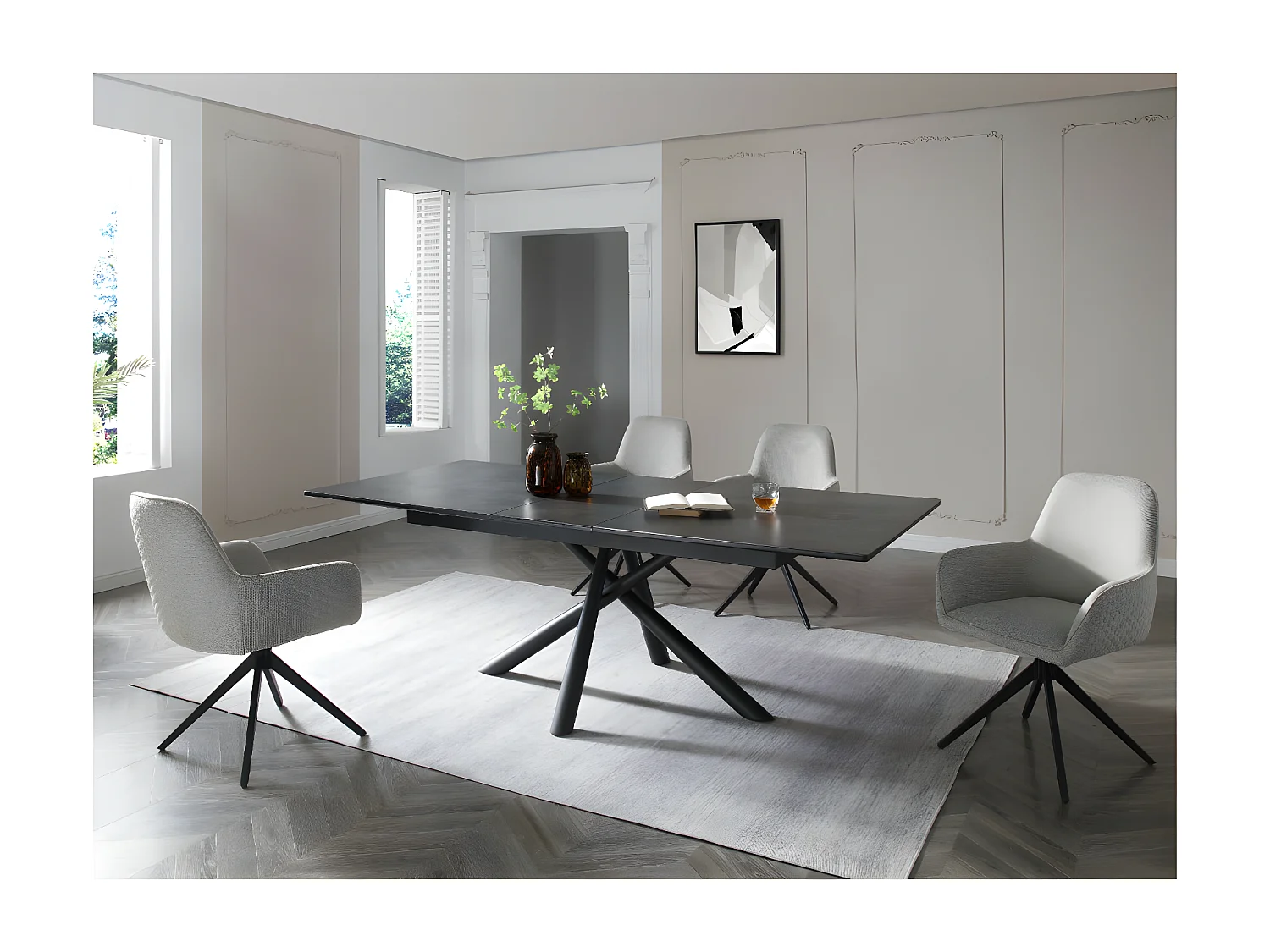 Lot de 2 chaises avec accoudoirs - tissu et métal noir - MANTO