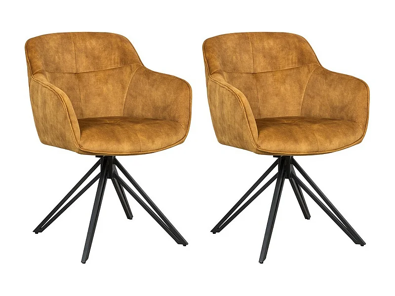 Krzesło z podłokietnikami, zestaw 2 sztuk - tkanina i czarny metal - ciemna zieleń - HOLM