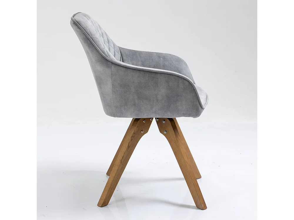 Stoel met armleuningen, set van 2 - stof & massief hout - lichtgrijs - VELONA