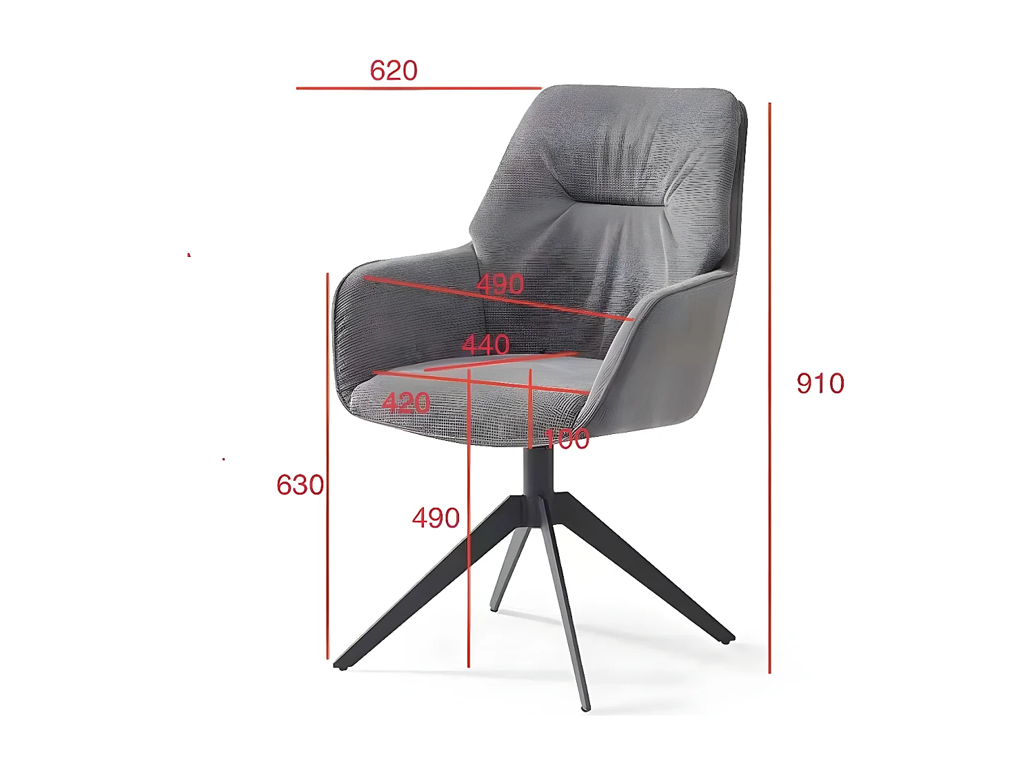 Stuhl mit armlehnen Grau - Stoff & schwarzes Metall - TERRY