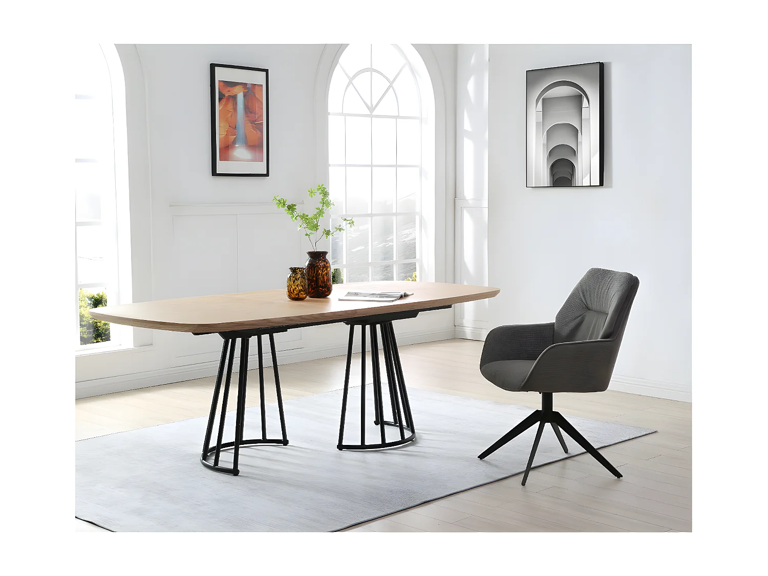 Stuhl mit armlehnen Grau - Stoff & schwarzes Metall - TERRY