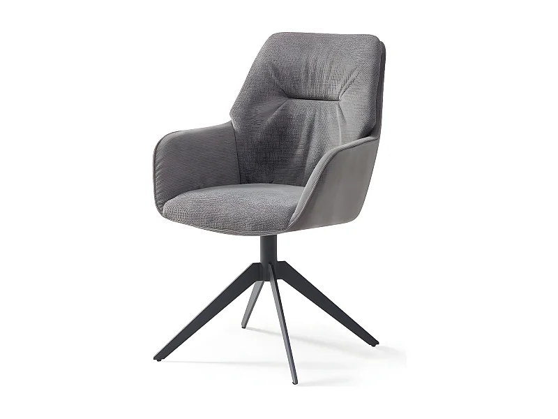 Chaise avec accoudoirs gris - tissu et métal noir - TERRY