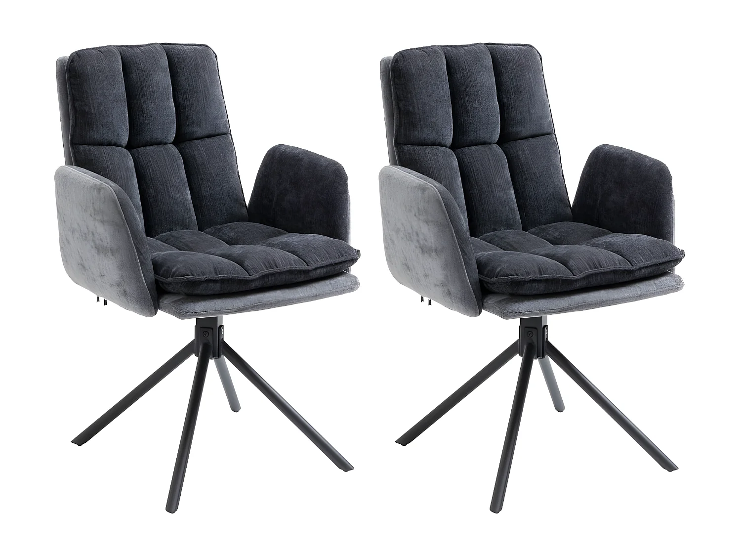 Lot de 2 chaises - tissu et métal noir - gris - SENTI