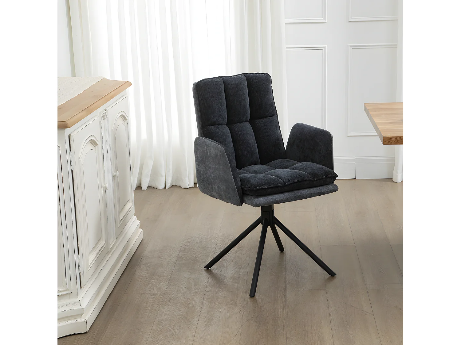 Lot de 2 chaises - tissu et métal noir - gris - SENTI