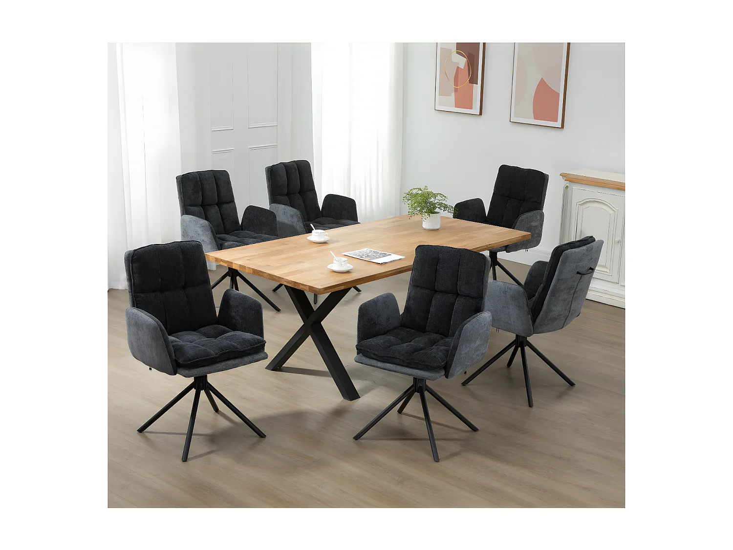 Lot de 2 chaises - tissu et métal noir - gris - SENTI