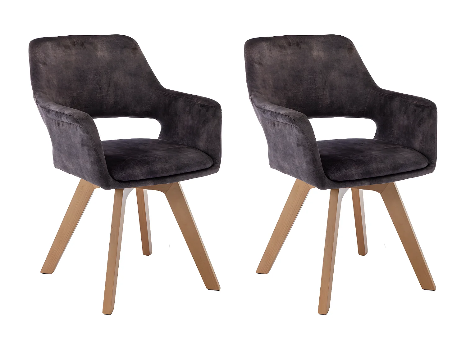 Stuhl mit armlehnen 2er-Set - Stoff & Massivholz - Anthrazit - MILA