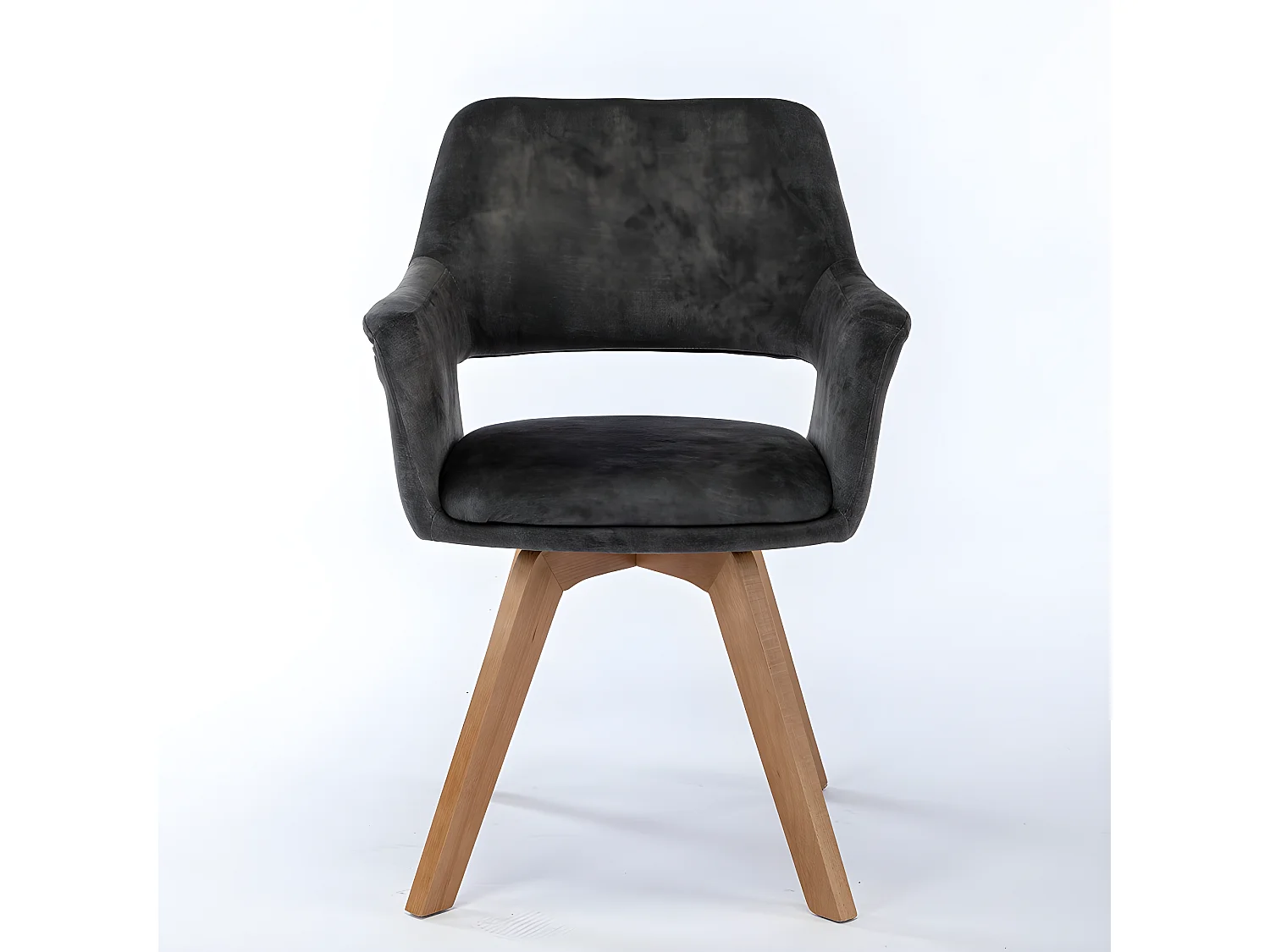 Stuhl mit armlehnen 2er-Set - Stoff & Massivholz - Anthrazit - MILA