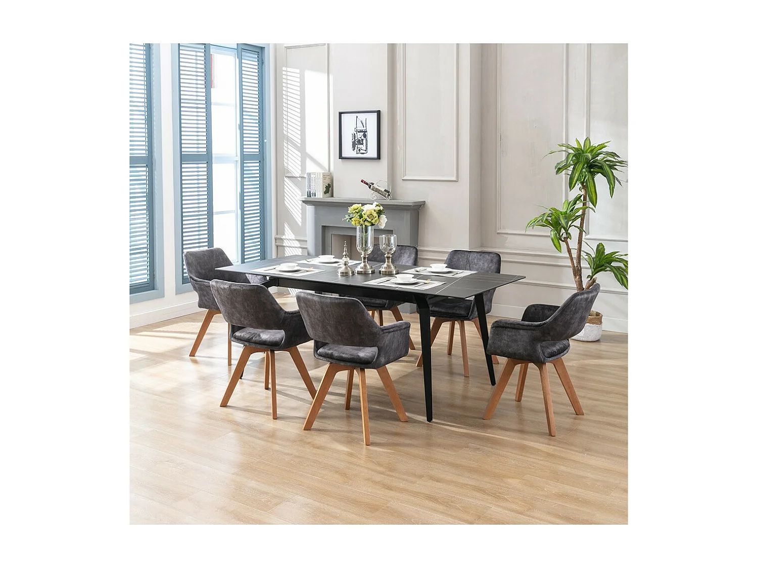 Stuhl mit armlehnen 2er-Set - Stoff & Massivholz - Anthrazit - MILA