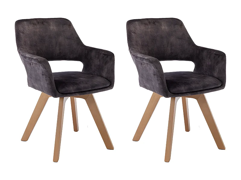 Stuhl mit armlehnen 2er-Set - Stoff & Massivholz - Anthrazit - MILA
