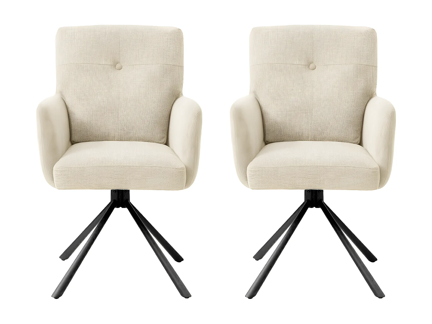 Stuhl mit armlehnen 2er-Set - Stoff & schwarzes Metall - Beige - KALTEN