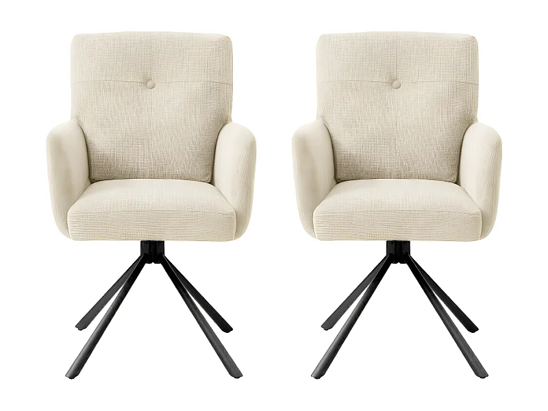 Stuhl mit armlehnen 2er-Set - Stoff & schwarzes Metall - Beige - KALTEN