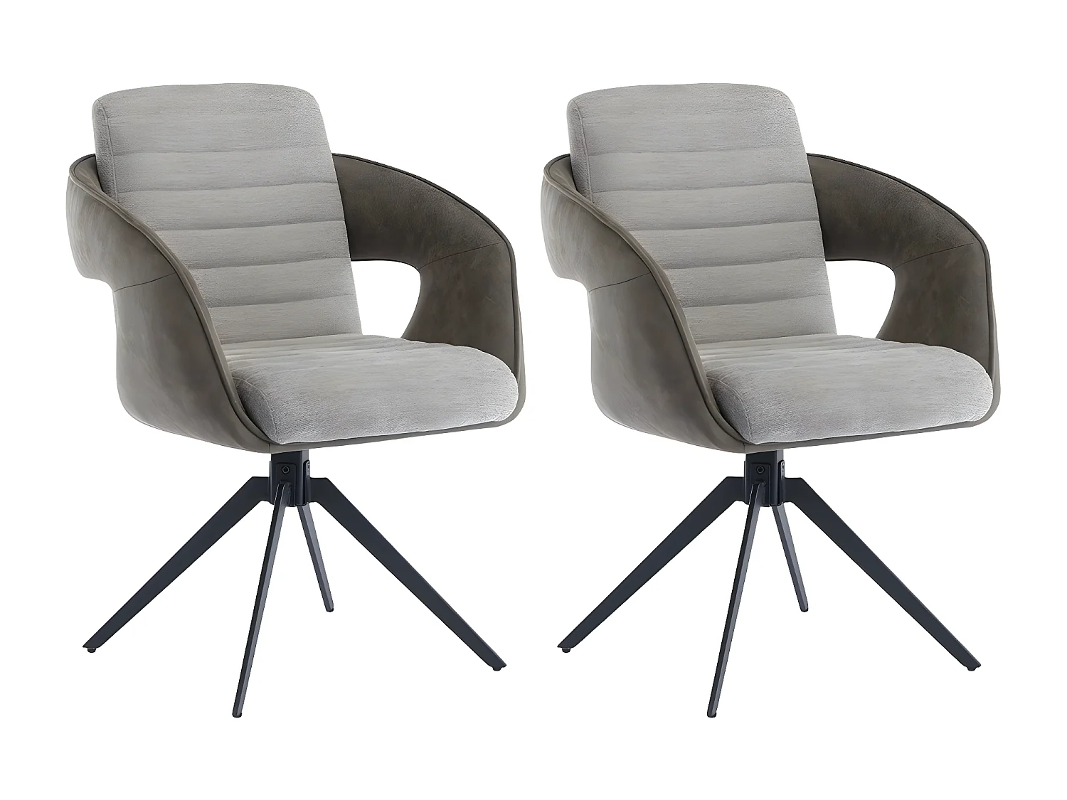 Set di 2 sedie con braccioli - tessuto e metallo - tortora e grigio - TOMI