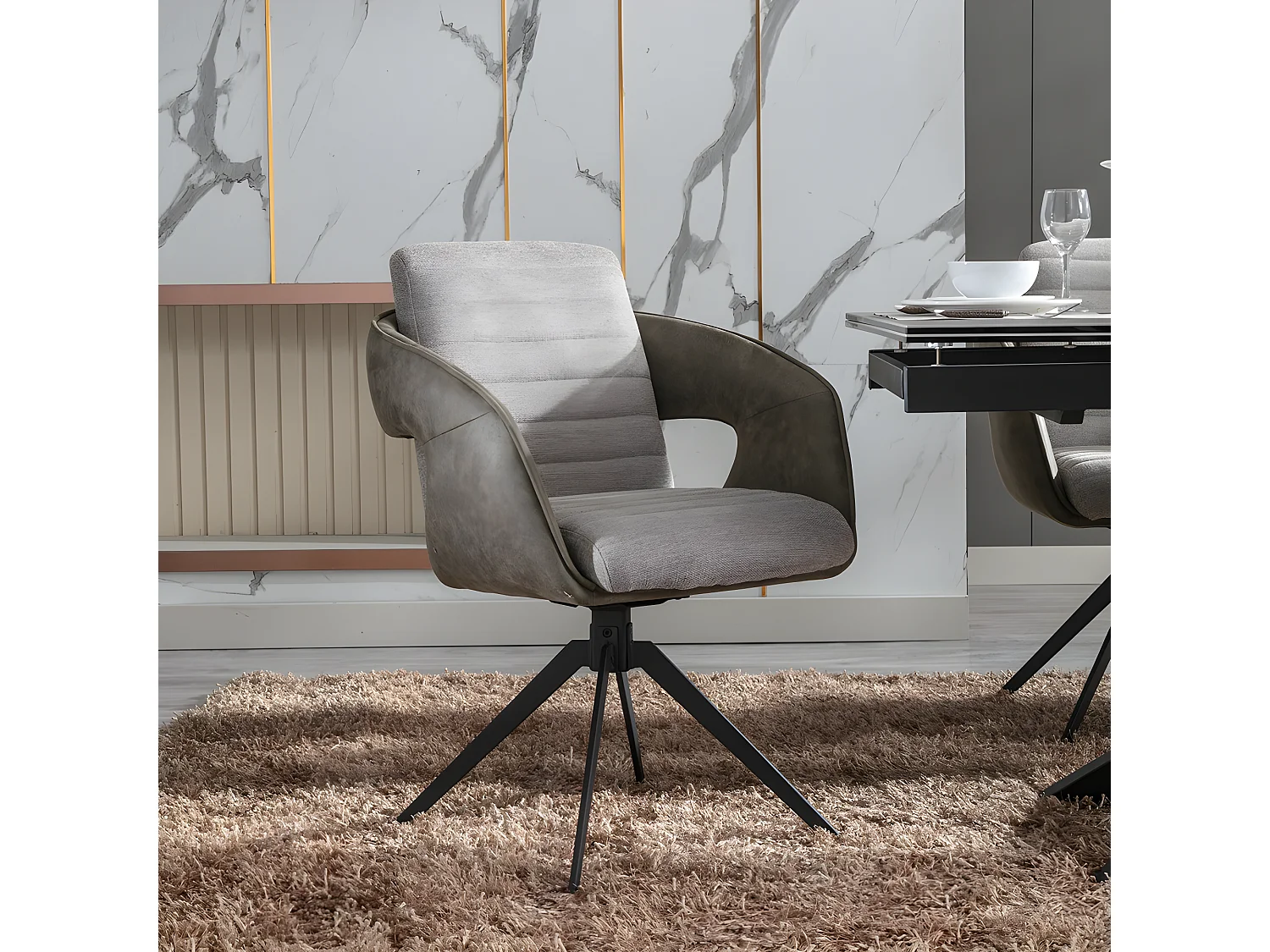 Set di 2 sedie con braccioli - tessuto e metallo - tortora e grigio - TOMI