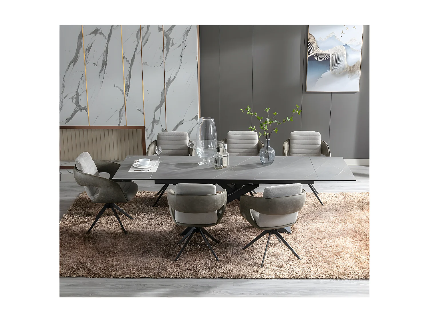 Set di 2 sedie con braccioli - tessuto e metallo - tortora e grigio - TOMI