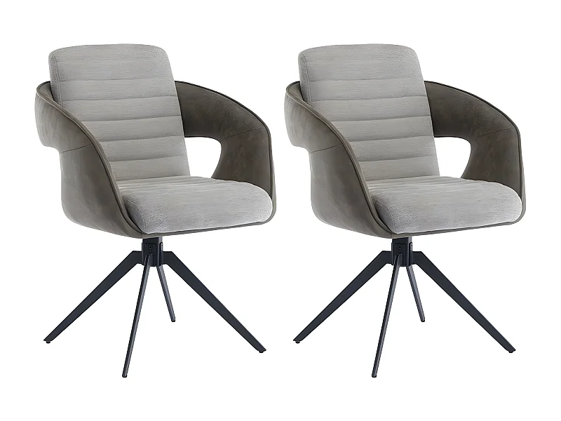 Set di 2 sedie con braccioli - tessuto e metallo - tortora e grigio - TOMI