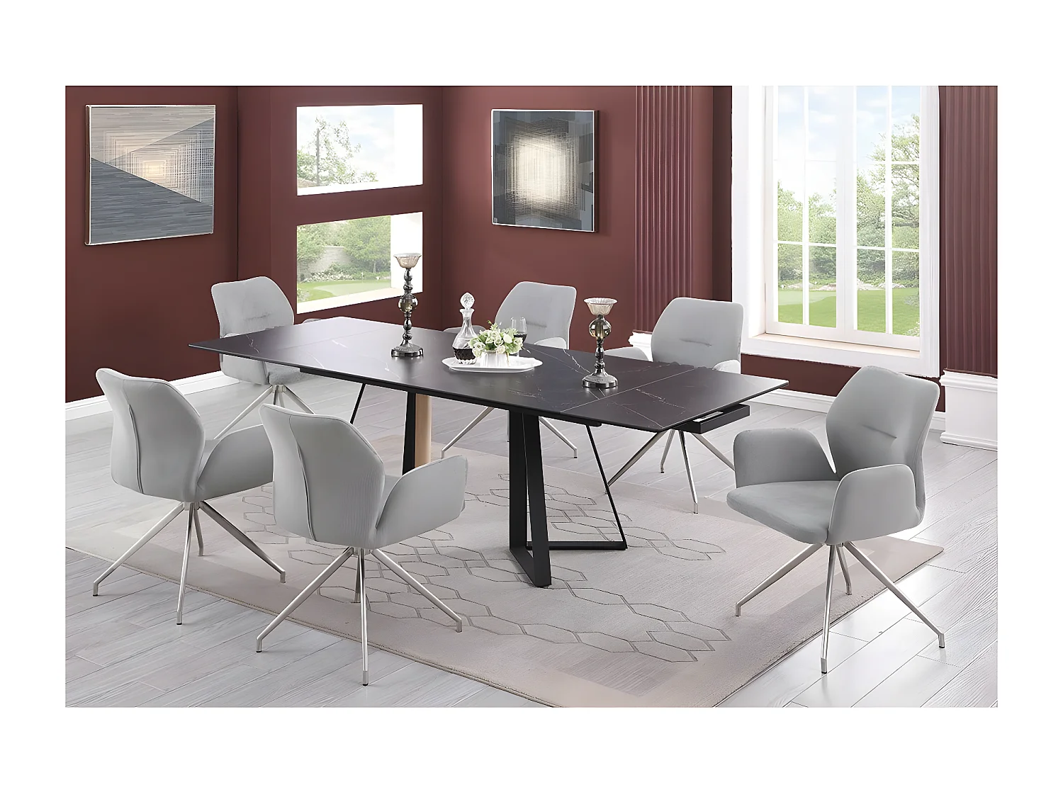 Stuhl mit armlehnen 2er-Set - Stoff & Metall - hellgrau - MISTIL