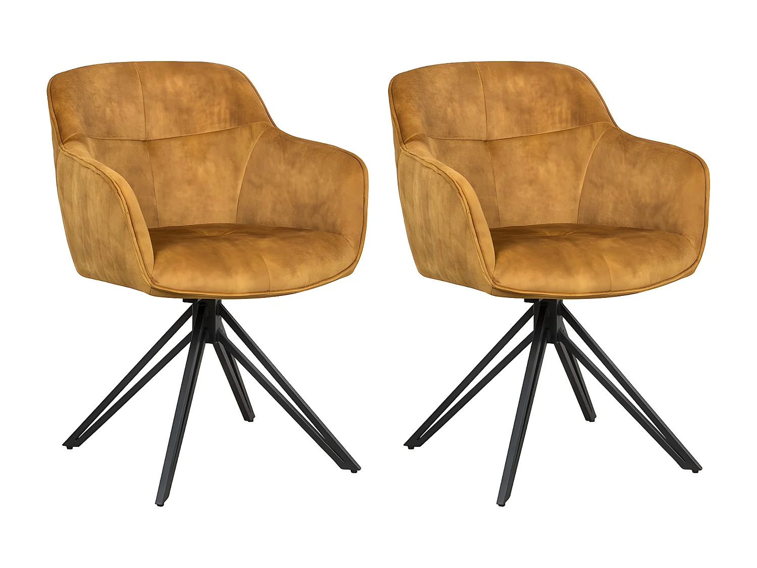 Stoel met armleuningen, set van 2 - stof & zwart metaal - Curcuma - HOLM