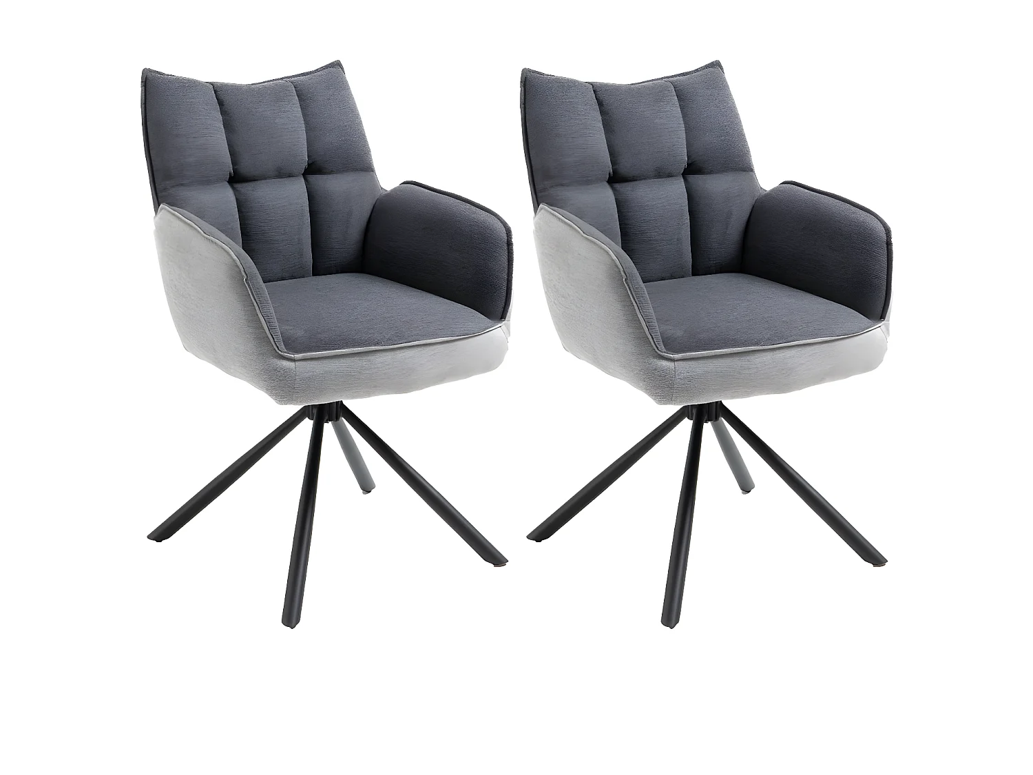 Stuhl 2er-Set - Stoff & schwarzes Metall - dunkelgrau & hellgrau - RENATA 2