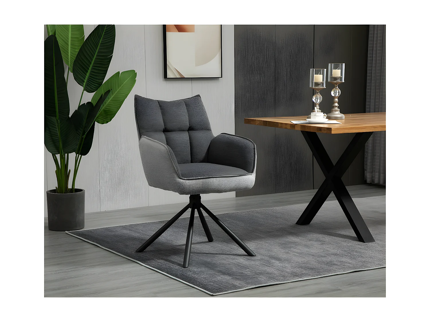 Stuhl 2er-Set - Stoff & schwarzes Metall - dunkelgrau & hellgrau - RENATA 2