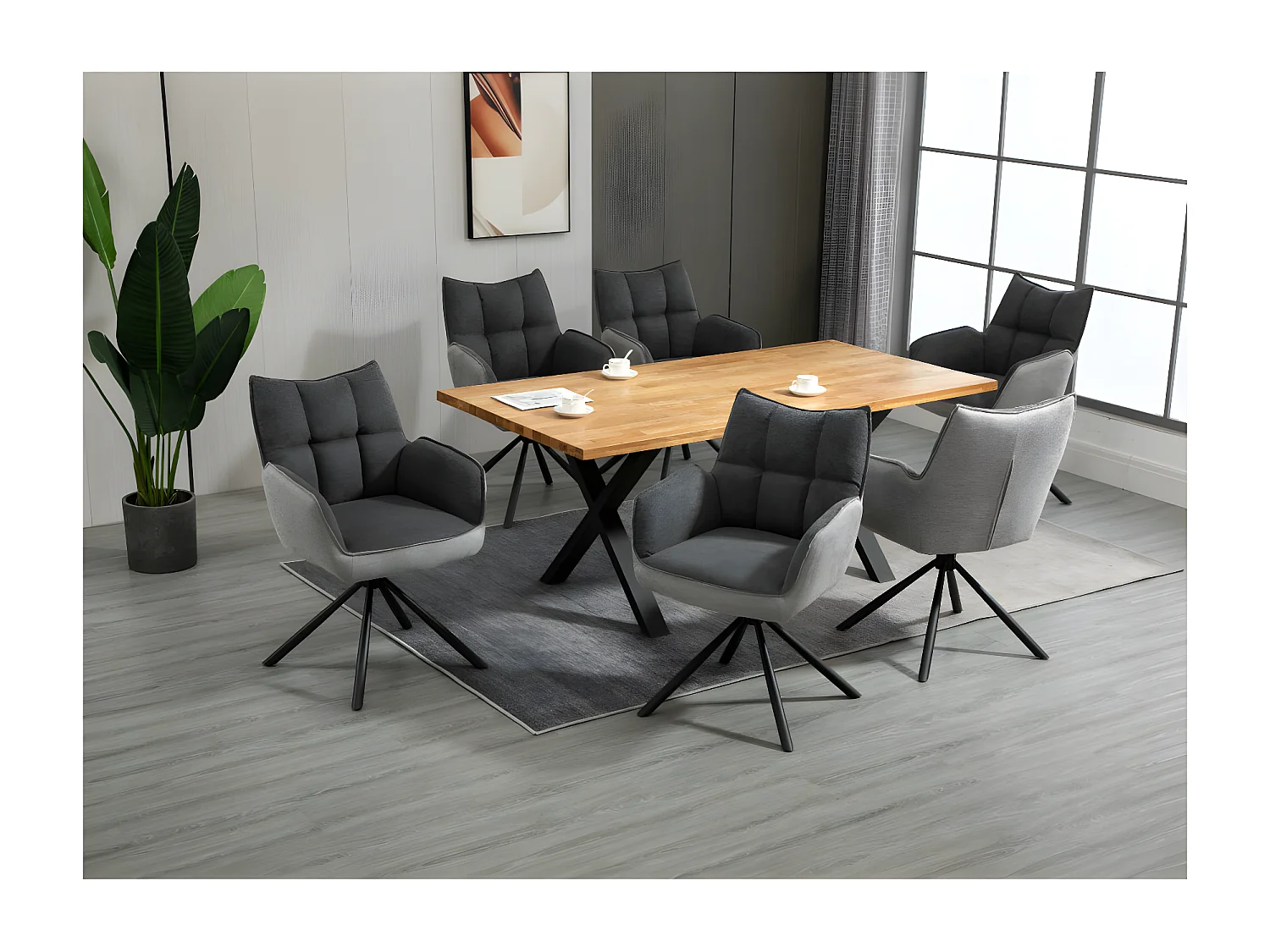 Stuhl 2er-Set - Stoff & schwarzes Metall - dunkelgrau & hellgrau - RENATA 2