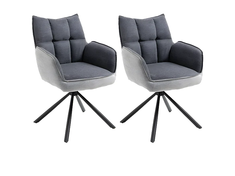 Stuhl 2er-Set - Stoff & schwarzes Metall - dunkelgrau & hellgrau - RENATA 2
