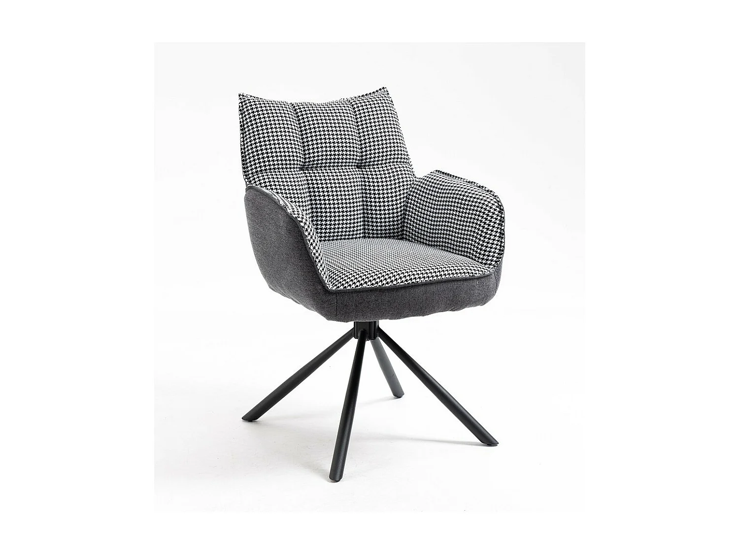 Stuhl 2er-Set - Stoff & schwarzes Metall - Pepita & dunkelgrau - RENATA 1