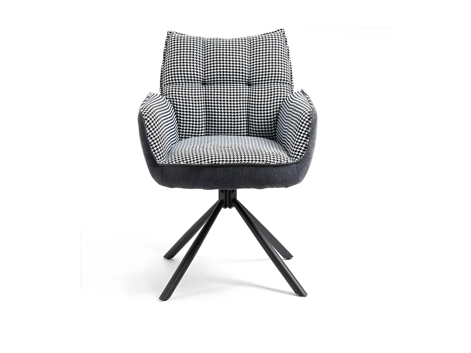 Stuhl 2er-Set - Stoff & schwarzes Metall - Pepita & dunkelgrau - RENATA 1