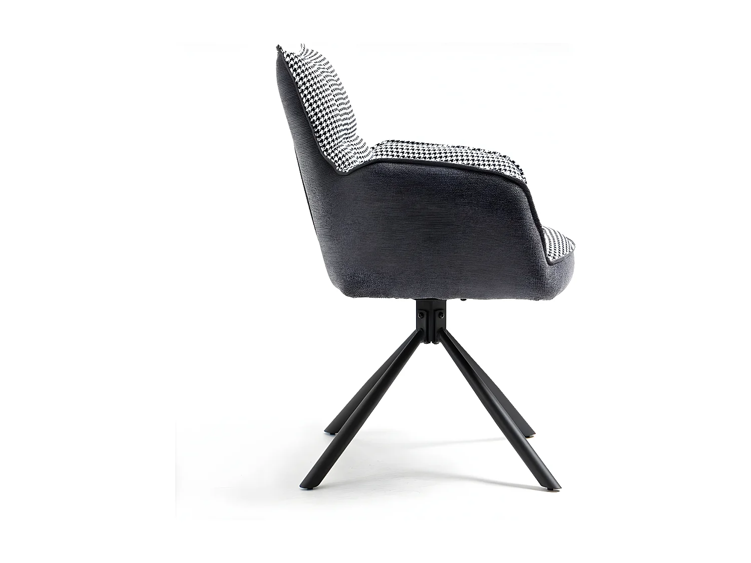 Stuhl 2er-Set - Stoff & schwarzes Metall - Pepita & dunkelgrau - RENATA 1