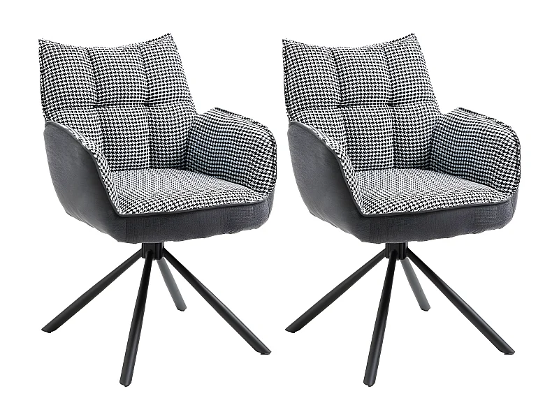 Lot de 2 chaises - tissu et métal noir - pied-de-poule et gris foncé - RENATA 1