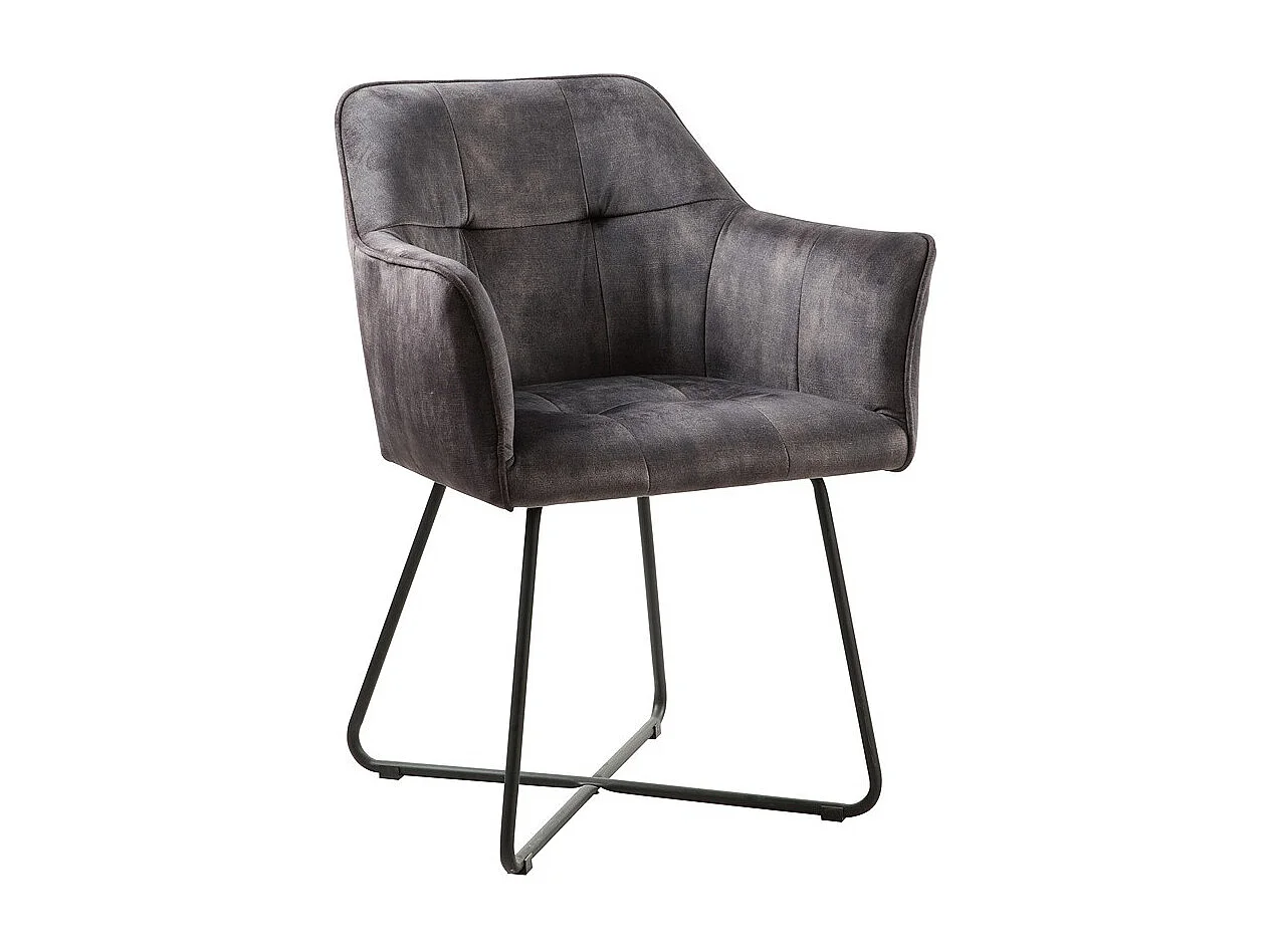 Stuhl 2er-Set - Stoff & schwarzes Metall - Anthrazit - RIKER