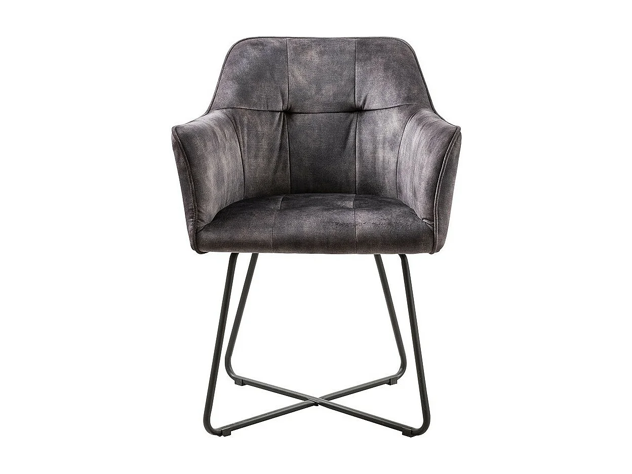 Stuhl 2er-Set - Stoff & schwarzes Metall - Anthrazit - RIKER