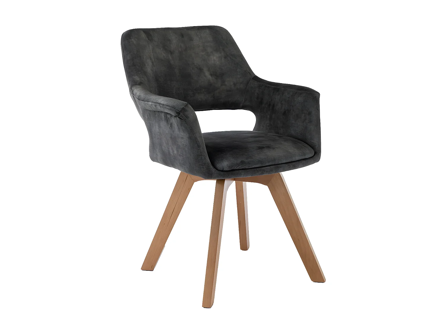 Stuhl mit armlehnen 2er-Set - Stoff & Massivholz - Dunkelgrün - MILA