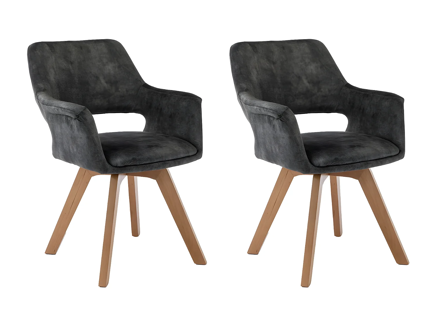 Stuhl mit armlehnen 2er-Set - Stoff & Massivholz - Dunkelgrün - MILA