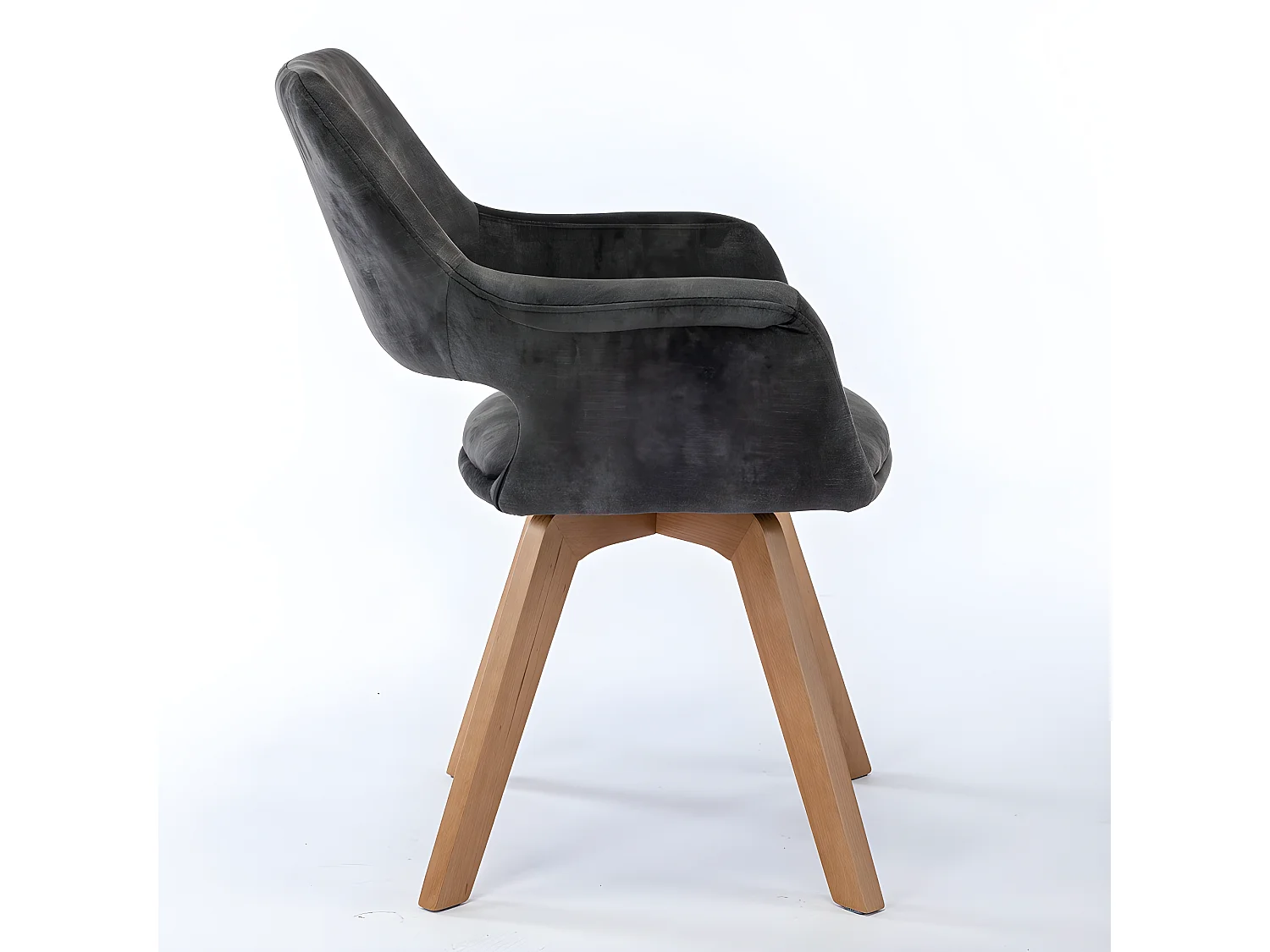 Stuhl mit armlehnen 2er-Set - Stoff & Massivholz - Dunkelgrün - MILA