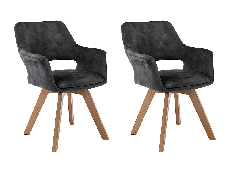 Stuhl mit armlehnen 2er-Set - Stoff & Massivholz - Dunkelgrün - MILA