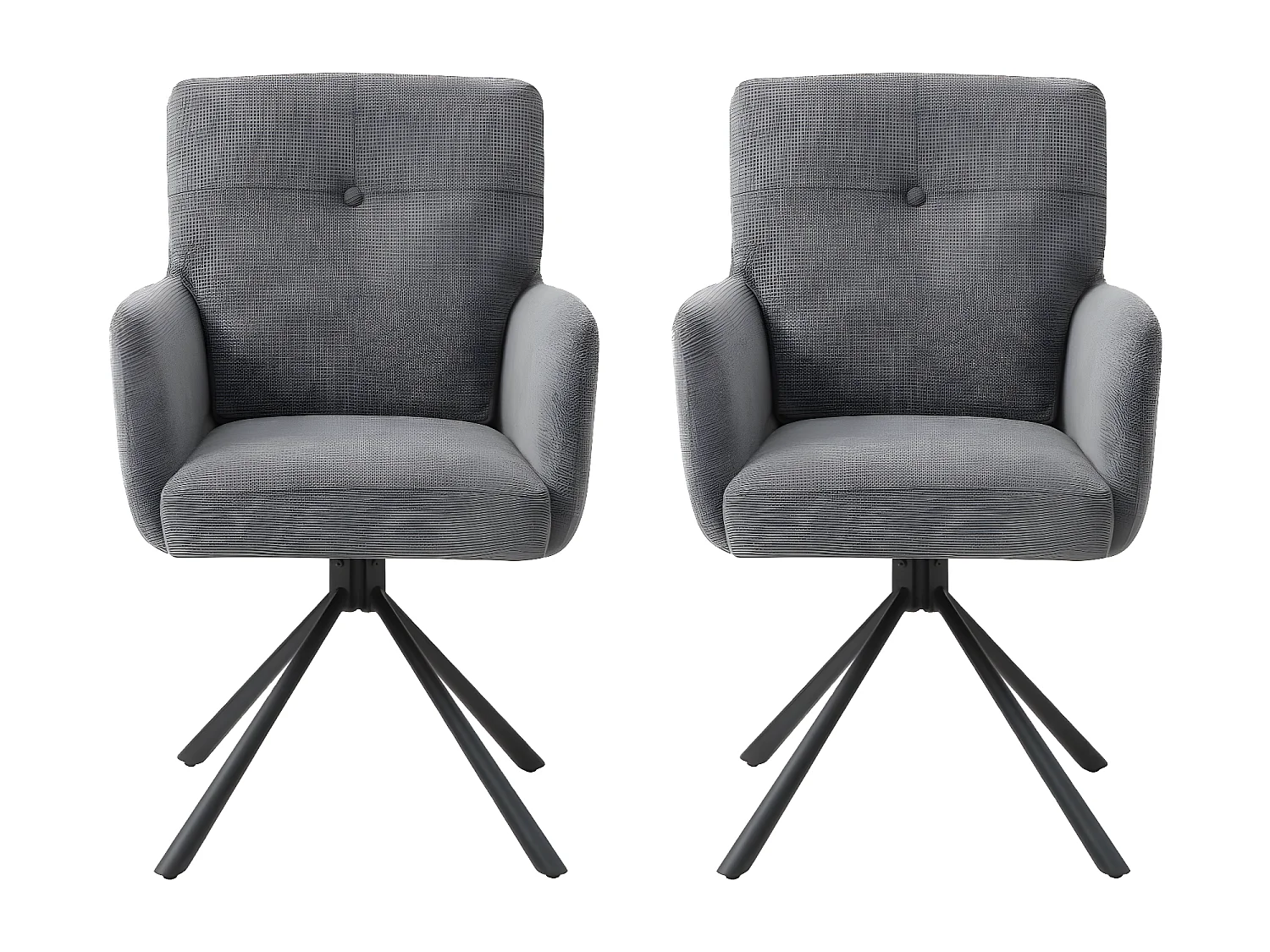 Stuhl mit armlehnen 2er-Set - Stoff & schwarzes Metall - Grau - KALTEN