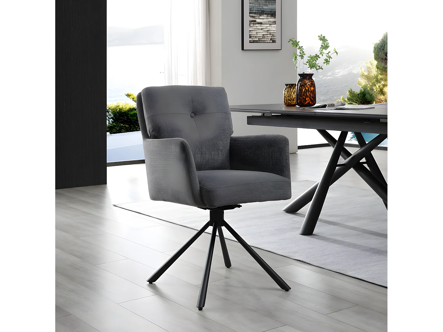 Stoel met armleuningen set van 2 - stof & zwart metaal - grijs - KALTEN