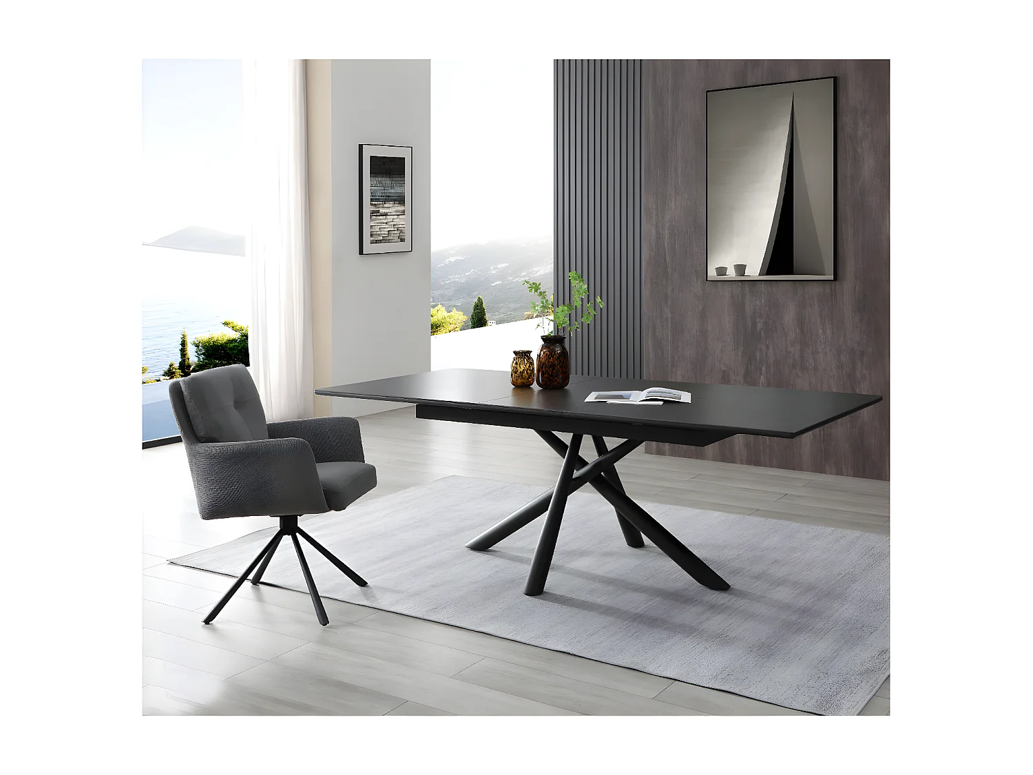 Stoel met armleuningen set van 2 - stof & zwart metaal - grijs - KALTEN