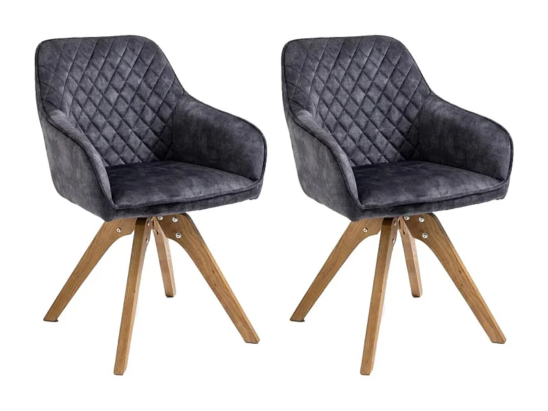 Stuhl mit armlehnen 2er-Set - Stoff & Massivholz - Anthrazit - VELONA