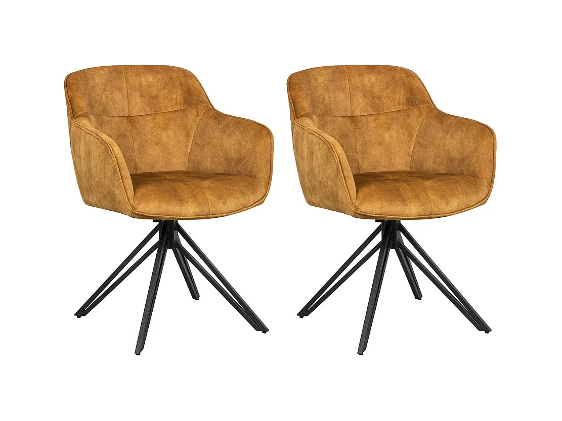 Chaise avec accoudoirs, lot de 2 - tissu et métal noir - marron - HOLM