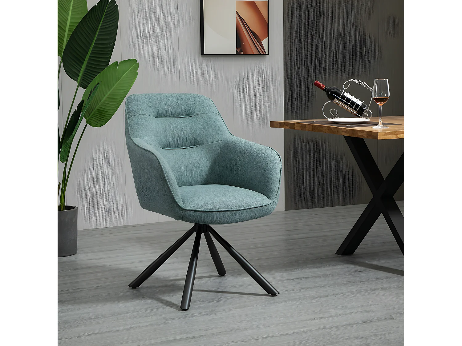 Lot de 2 chaises avec accoudoirs - tissu et métal noir - turquoise - KANONA